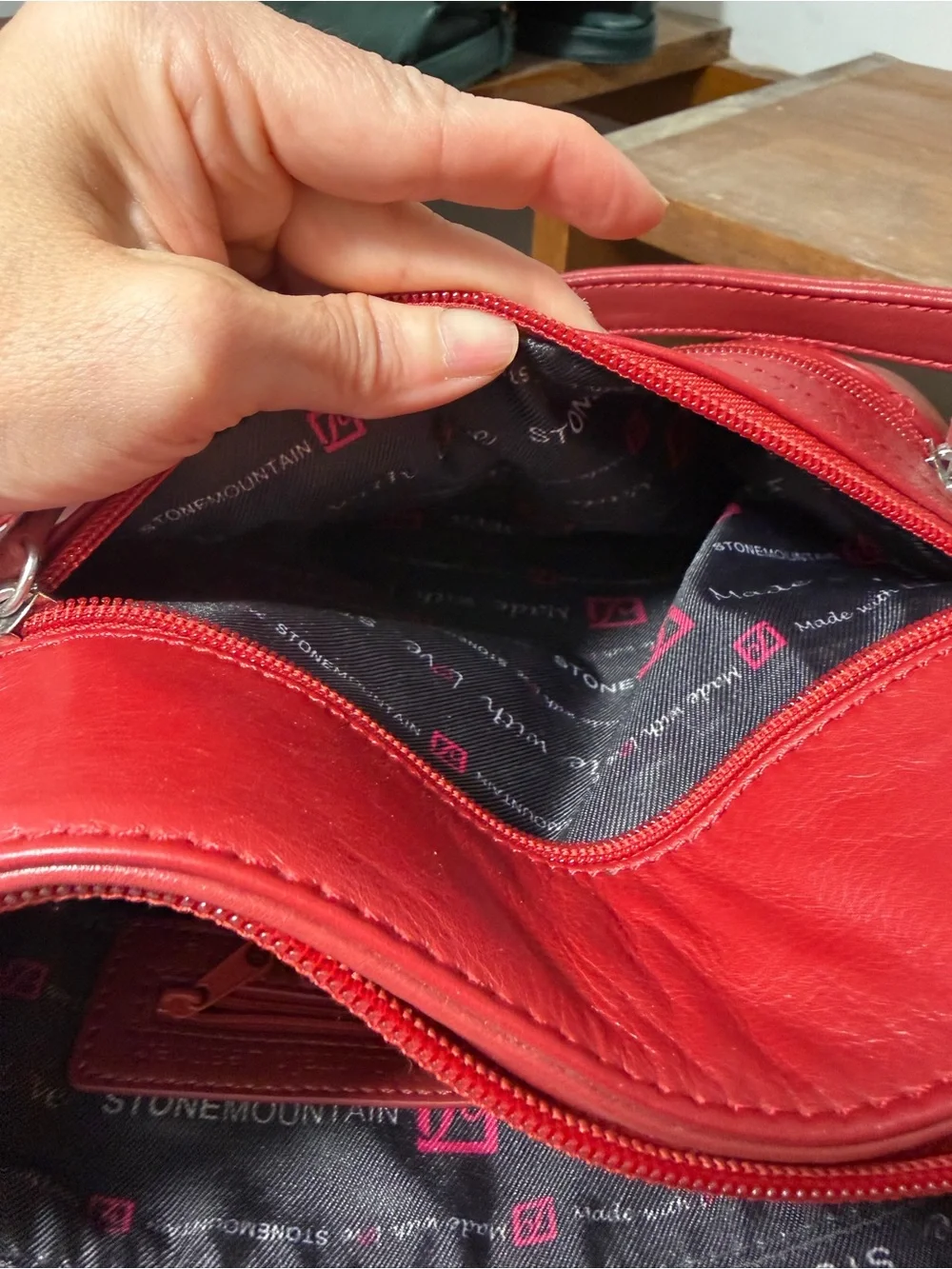 Stone Mountain Accessories Red Shoulder Bag with Front Zip Pockets